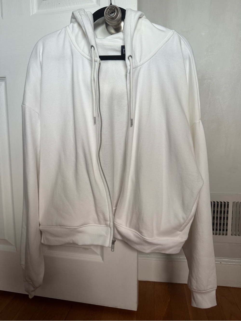 GAP White Hooded Full-Zip Bomber Jacket